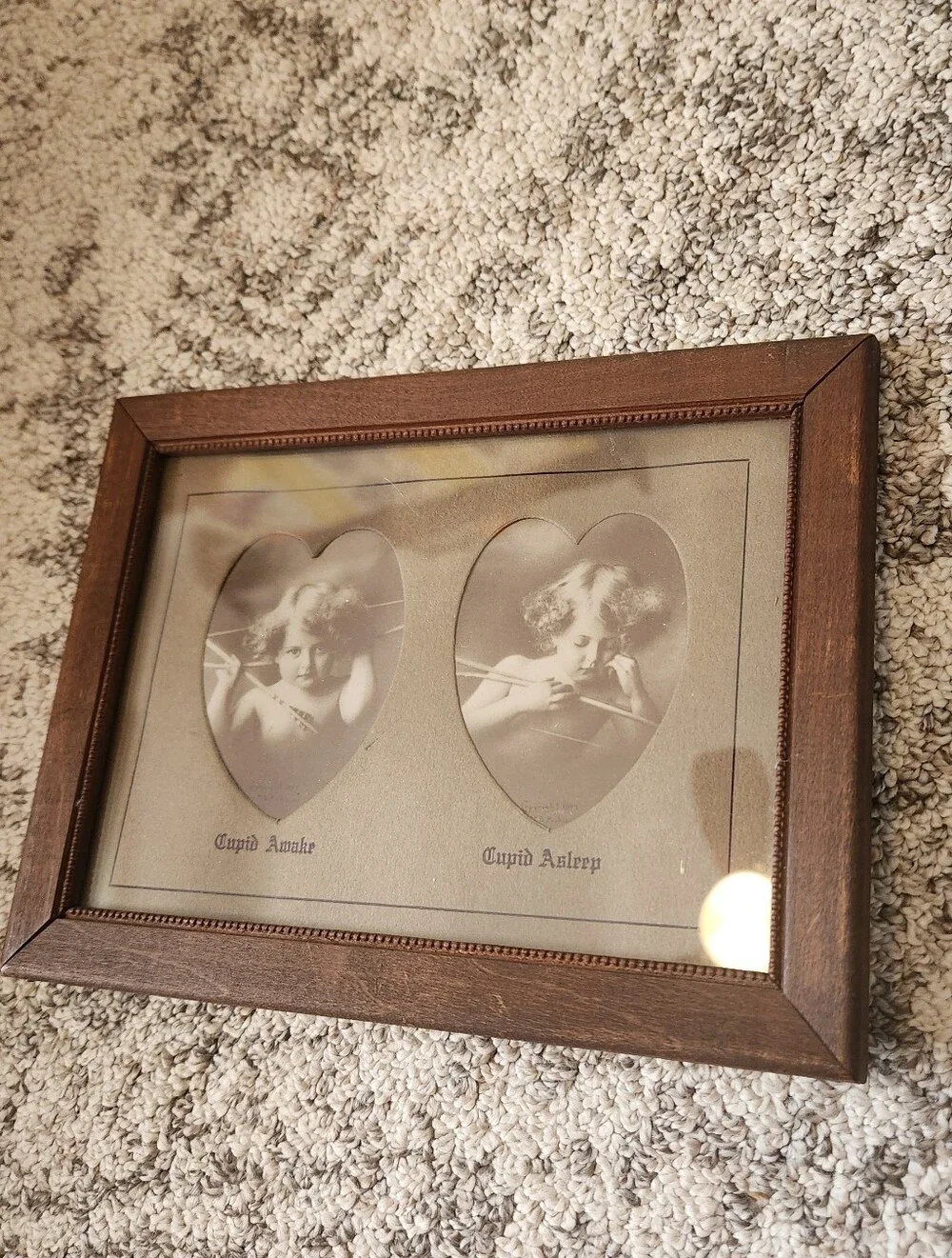 Vintage Framed Cupid Awake And Cupid Asleep